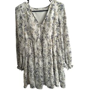 Allison & Kelly Floral Print Long Sleeve Ruffle Trim Dress, Size M.